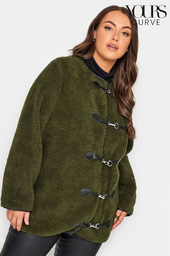 Yours Curve Green Luxury Faux Fur Toggle Cardigan Jacket (K58042) | £43