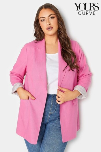 Yours Curve Pink Linen Tailored Blazer Contains Linen (K58115) | £43