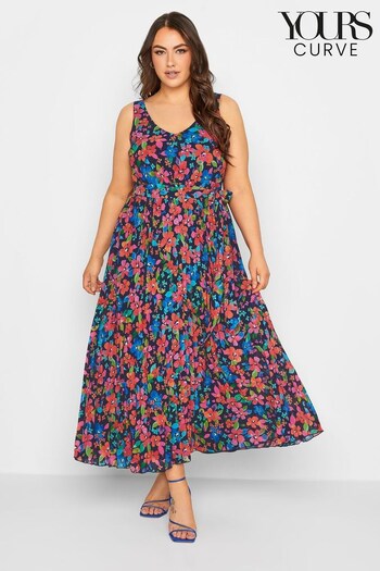 Yours Curve Blue London Floral Pleated Maxi Dress (K58118) | £24