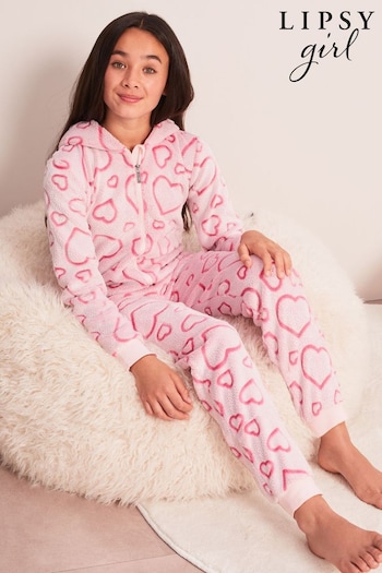 Lipsy Pink Cosy Fleece Onesie (3-16yrs) (K58331) | £26 - £34