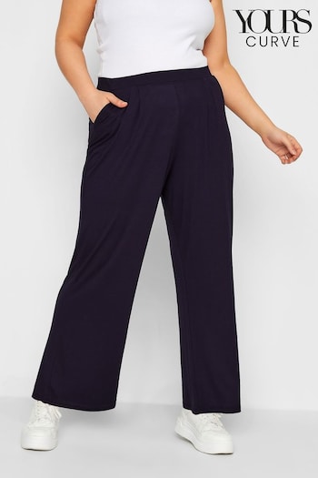 Yours Curve Blue Pleated Front Wide Leg Trouser (K58354) | £24