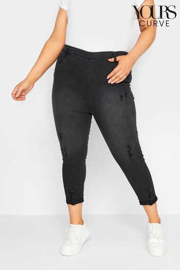 Yours Curve Black Cropped Grace Turn Up Ripped Jegging (K58367) | £27
