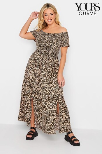 Yours Curve Brown Shirred Bardot Maxi Dress (K58381) | £35