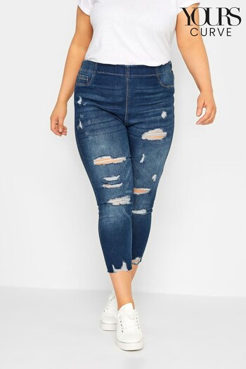 Yours Curve Blue Cropped Destroyed Jenny Jegging (K58401) | £27