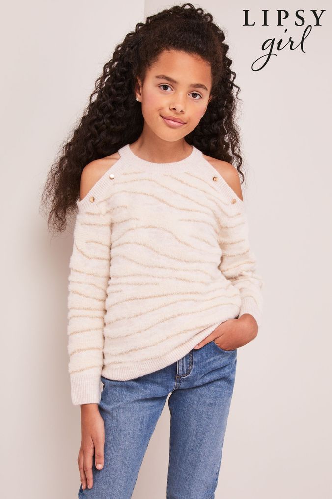 Girls cold hot sale shoulder jumper