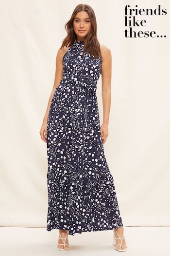 All Party Decorations Blue Jersey Tiered Halter Maxi Dress (K58783) | £40