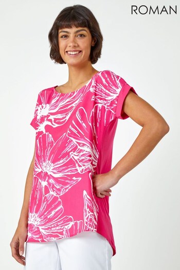 Roman Pink Linear Floral Print T-Shirt (K58830) | £26