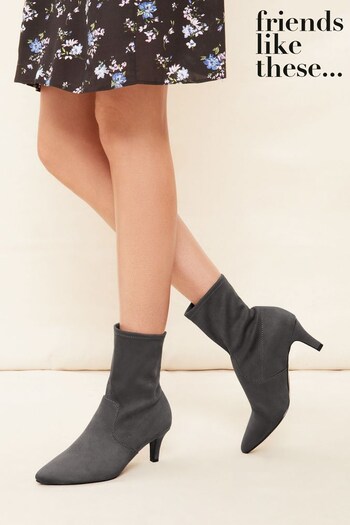 Friends Like These Grey Regular Fit Low Kitten Heel Ankle Sock Boot (K58992) | £44