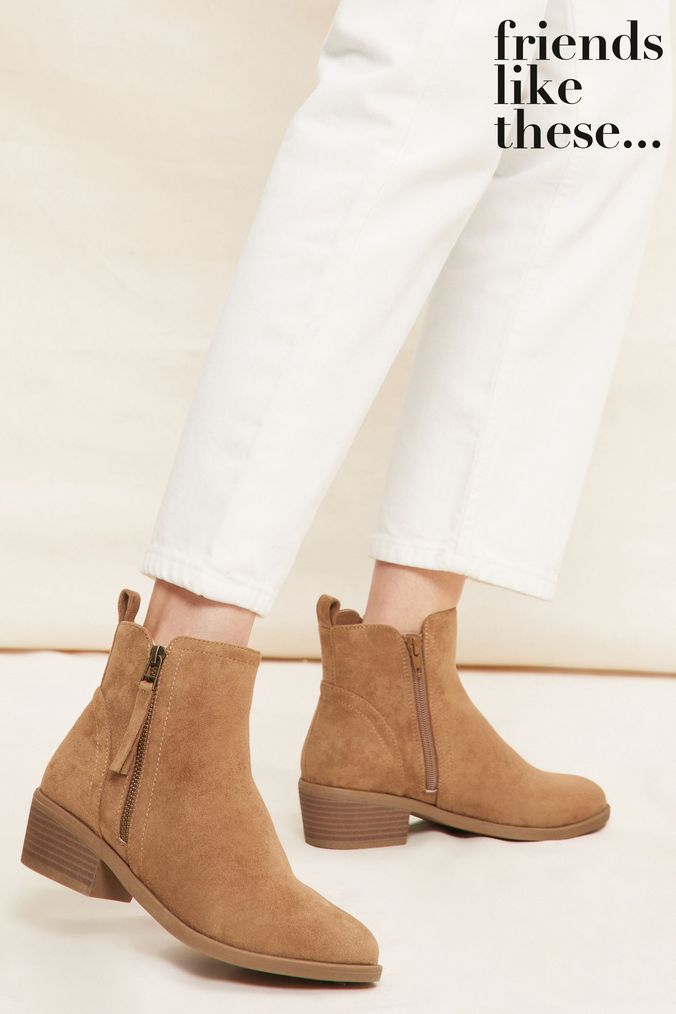 Friends Like These Brown Regular Fit Side Zip Low Heel Ankle Boot (K58995) | £35