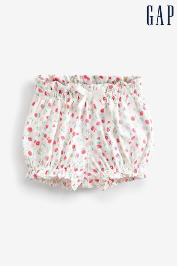Gap Pink and Cream Floral Ruffle Hem Cotton Shorts - Baby (K59010) | £8