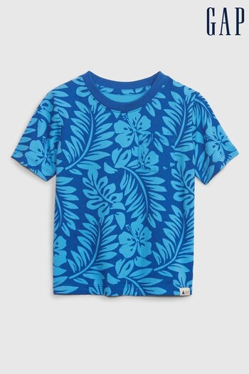 Gap Blue Floral Graphic Organic Cotton Short Sleeve Crew Neck T-Shirt (K59099) | £8