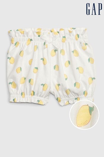 Gap White and Yellow Lemon Print Ruffle Hem Cotton Shorts moon - Baby (K59152) | £8
