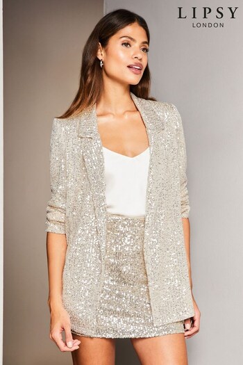 Lipsy Gold Sequin Ruched Mini Skirt (K59192) | £32