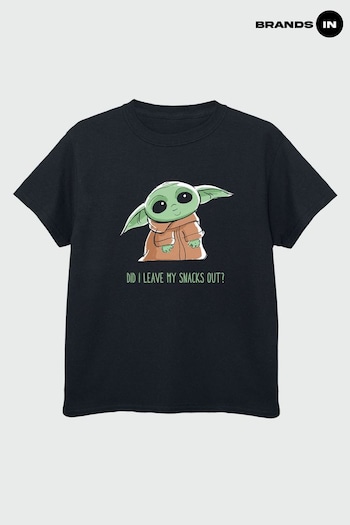 Brands In Black Star Wars The Mandalorian Grogu Snacks Girls Black T-Shirt by Brands In (K59750) | £18