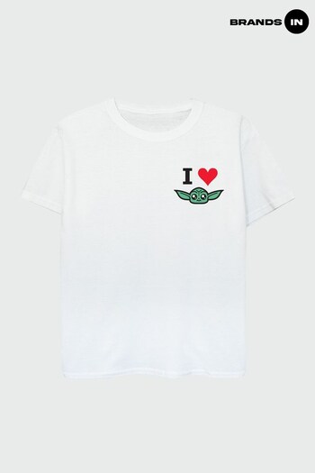 Brands In White Star Wars The Mandalorian I Heart Grogu Girls White T-Shirt by Brands In (K59752) | £17