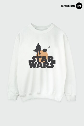 Brands In White Star Wars The Mandalorian Silhouette Mens White Sweatshirt by Brands In (K59754) | £36