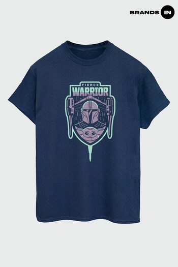 Brands In Navy Star Wars The Mandalorian Fierce Warrior Mens Navy T-Shirt by BrandsIn (K59764) | £23