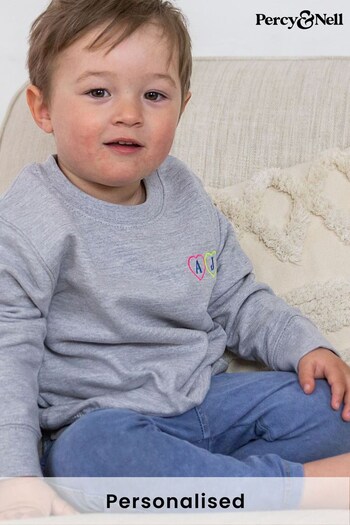 Personalised Embroidered Initial Hearts Yonger Kids Matching Sweatshirt by Percy & Nell (K59785) | £25