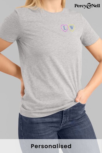 Personalised Embroidered Initial Hearts Adult Matching T-Shirt by Percy & Nell (K59795) | £26