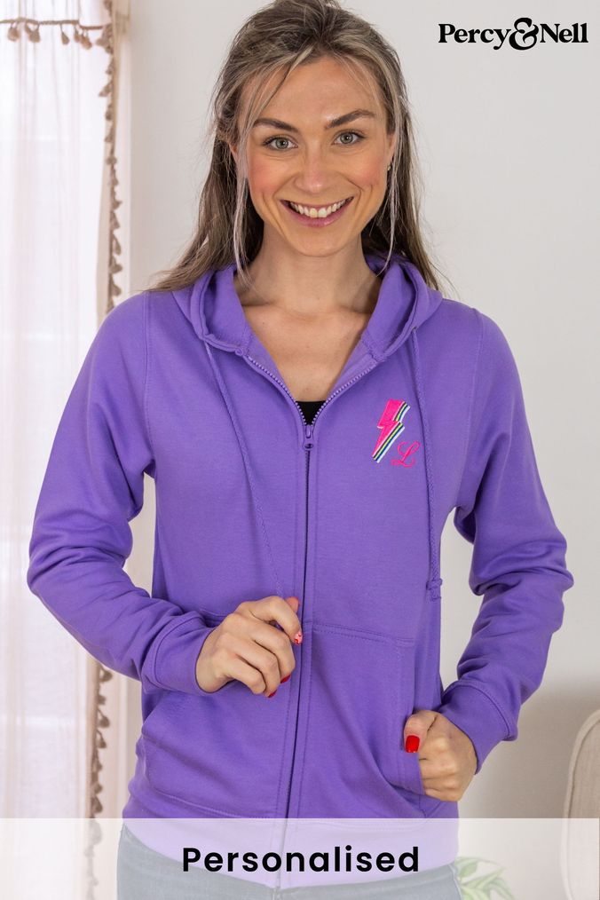 Personalised Lightning Bolt Embroidered Zipped Hoodie by Percy & Nell (K59815) | £40
