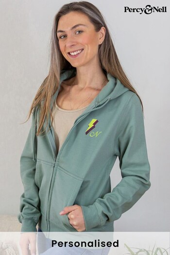 Personalised Lightning Bolt Embroidered Zipped Hoodie by Percy & Nell (K59816) | £40