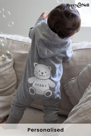 Personalised Organic Onesie with Adorable Cat on the Reverse by Percy & Nell (K59836) | £30