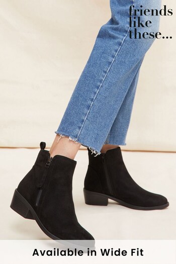 Friends Like These Black Wide FIt Side Zip Low Heel Ankle Boot (K59903) | £35