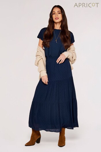 Apricot Navy Blue Crinkle Dobby Tiered Skirt (K60041) | £35