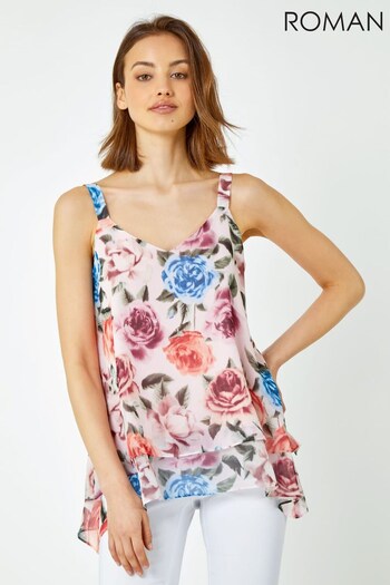 Roman Pink & Blue Floral Print Layered Camisole Top (K60066) | £26