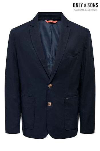 Only & Sons Navy Blue Smart Blazer Contains Linen (K60090) | £65
