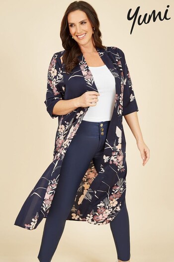 Yumi Blue Satin Butterfly Print Long Cover Up (K60141) | £35