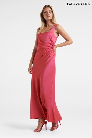 Forever New Pink Winnie Square Neck Ruched Midi Dress (K60142) | £110