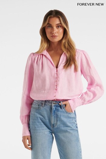Forever New Pink Ren Linen Button Through Blouse (K60151) | £50