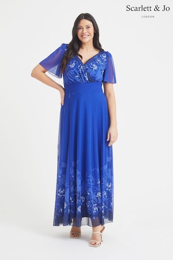 Scarlett & Jo Blue Border Isabelle Angel Sleeve Maxi Dress (K60160) | £95