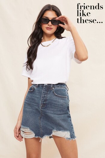 Friends Like These Blue Distressed Denim Summer Mini Skirt (K60259) | £26