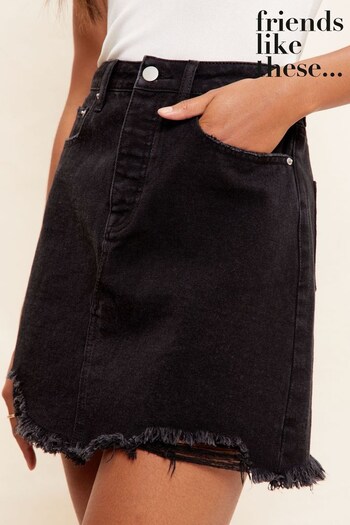 Friends Like These Black Distressed Denim Summer Mini Skirt (K60260) | £26
