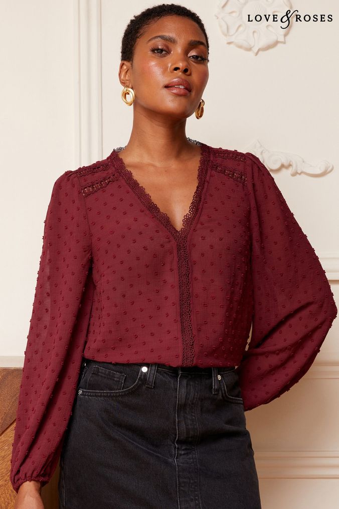 Ladies red sales dressy blouses