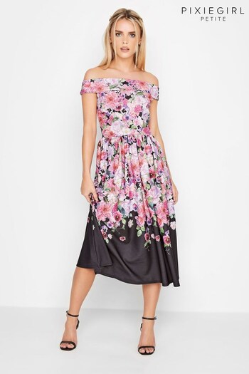 PixieGirl Petite Black Bardot Dress (K60289) | £43