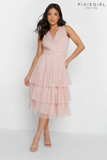 PixieGirl Petite Pink Frill Tiered Dress (K60293) | £43