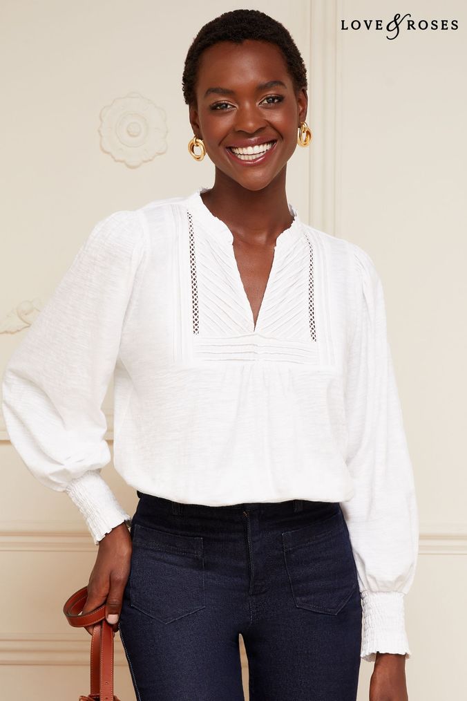 Long sleeve white blouse womens on sale