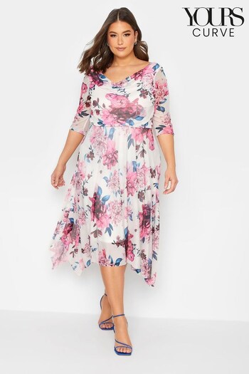 Yours Curve Pink London Cowl Mesh Dress (K60326) | £49
