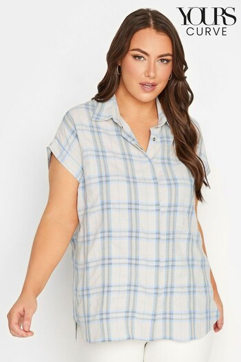 Yours Curve Blue Collared Short Sleeve Shirt (K60357) | £25