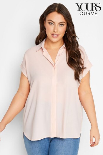 Yours Curve Pink Collared Short Sleeve Shirt (K60361) | £25