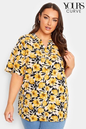 Yours Curve Yellow Short Sleeve V-Neck Blouse (K60370) | £25