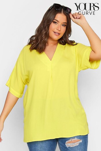 Yours Curve Yellow V-Neck Detail Top (K60375) | £25