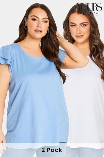 Yours Curve Blue 2 Pack Frill T-Shirt (K60382) | £24