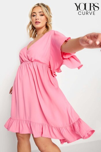 Yours Curve Pink Limited Frill Sleeve Wrap Tunic (K60383) | £24