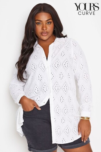 Yours Curve White Broidery Shirt (K60458) | £29