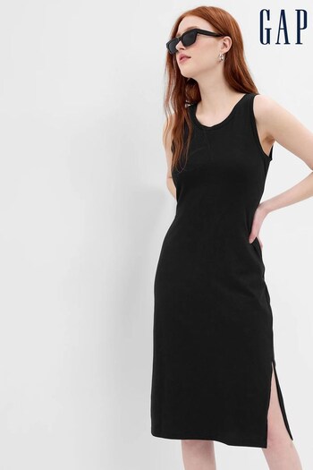 Gap Black Fitted Tie-Back Sleeveless Midi Dress (K60499) | £35
