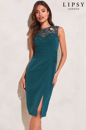 Lipsy Teal Artwork Lace Ruched Bodycon Dress (K60603) | £70